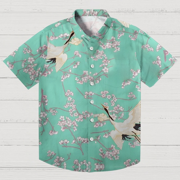 Cranes And Sakura Aloha Hawaiian Shirt