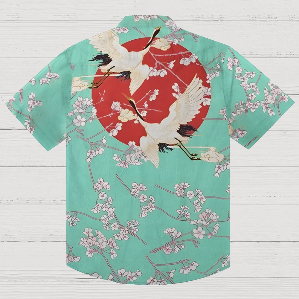 Cranes And Sakura Aloha Hawaiian Shirt