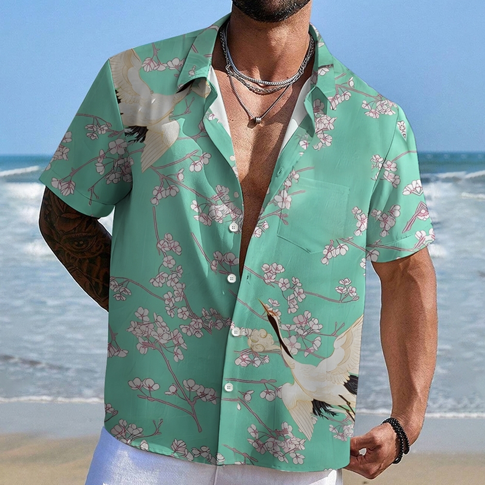 Cranes And Sakura Aloha Hawaiian Shirt