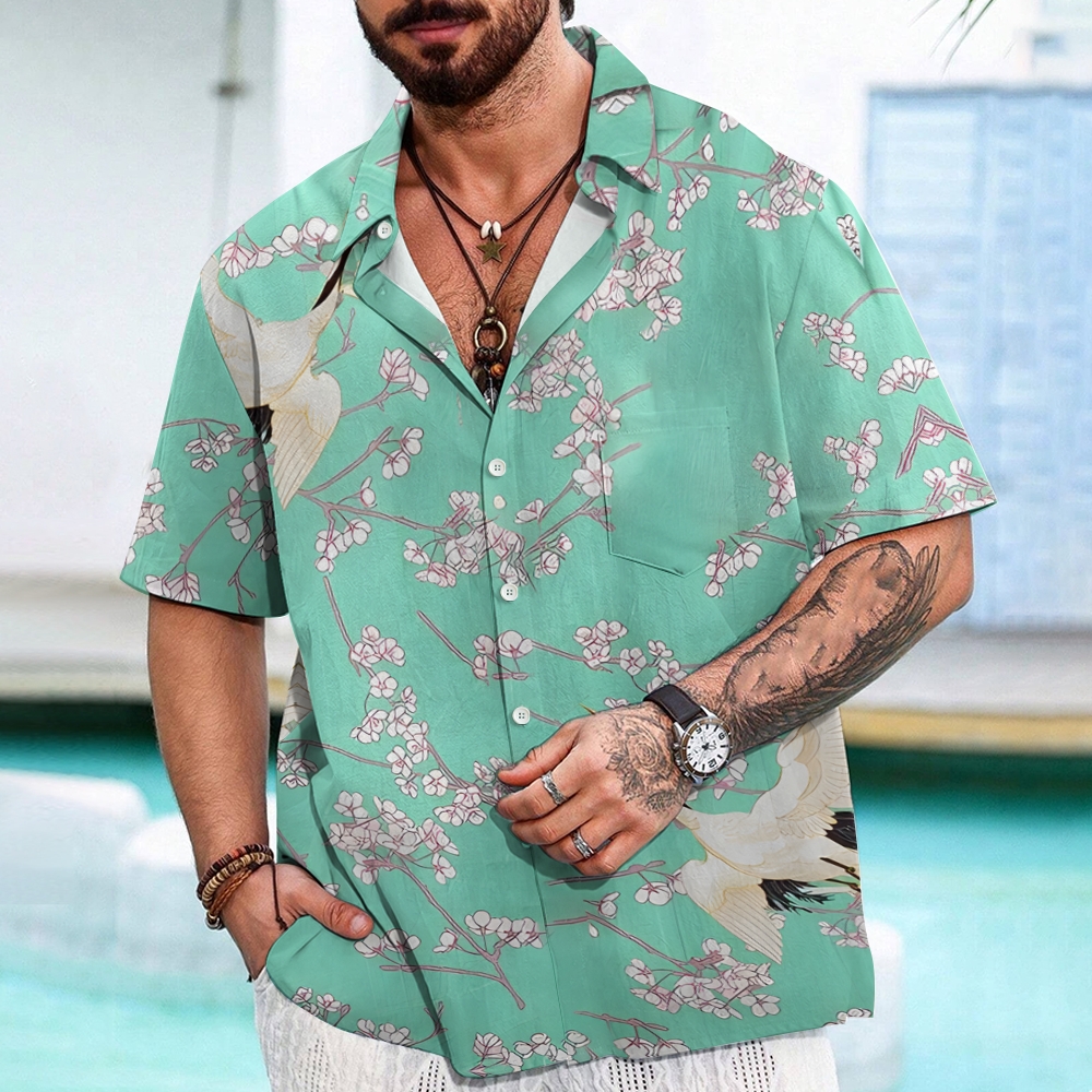 Cranes And Sakura Aloha Hawaiian Shirt