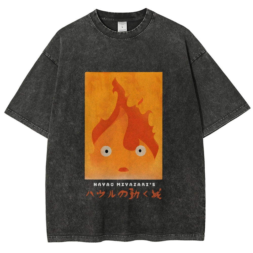 Ghibli Howl's Moving Castle Anime Vintage Wash Japanese Design T-Shirt