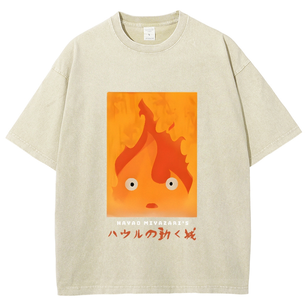 Ghibli Howl's Moving Castle Anime Vintage Wash Japanese Design T-Shirt
