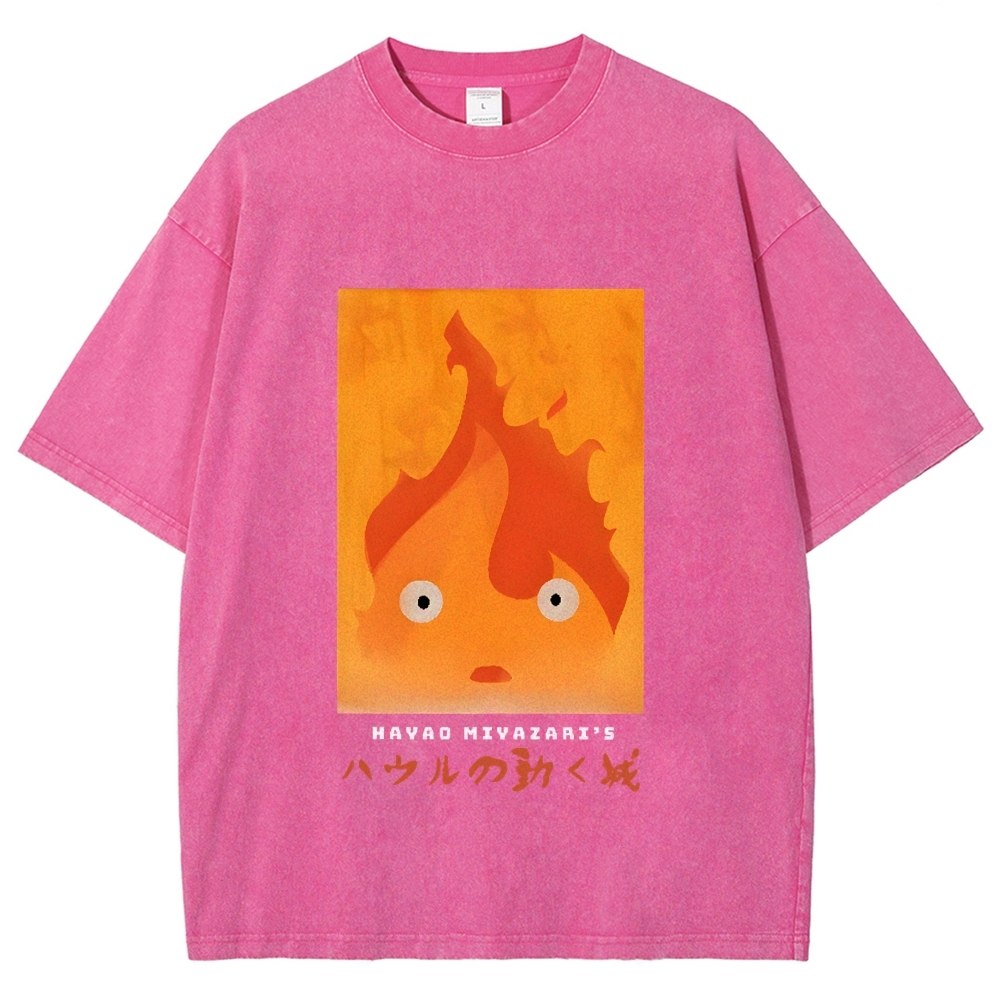 Ghibli Howl's Moving Castle Anime Vintage Wash Japanese Design T-Shirt
