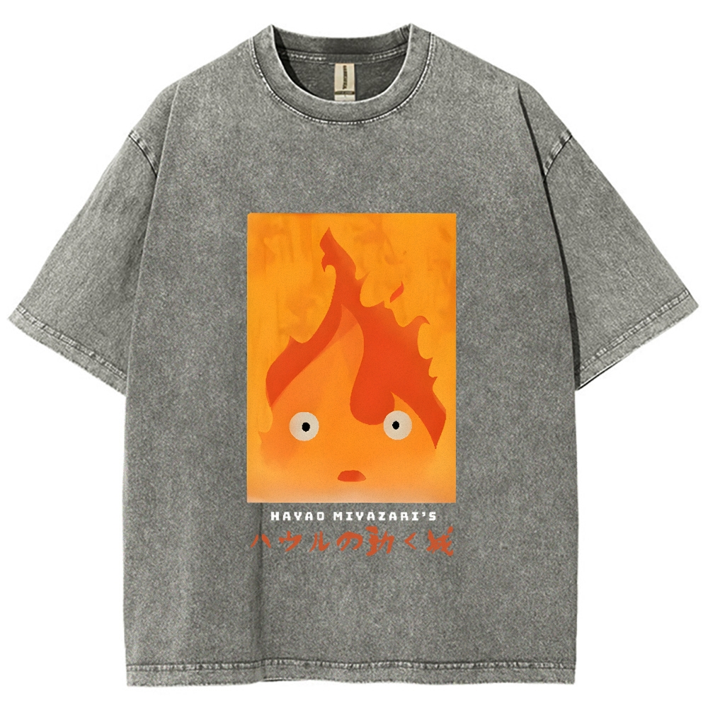 Ghibli Howl's Moving Castle Anime Vintage Wash Japanese Design T-Shirt
