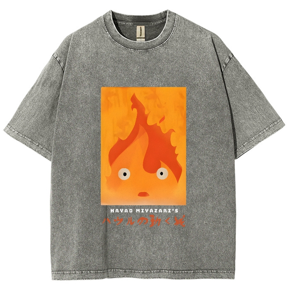 Ghibli Howl's Moving Castle Anime Vintage Wash Japanese Design T-Shirt