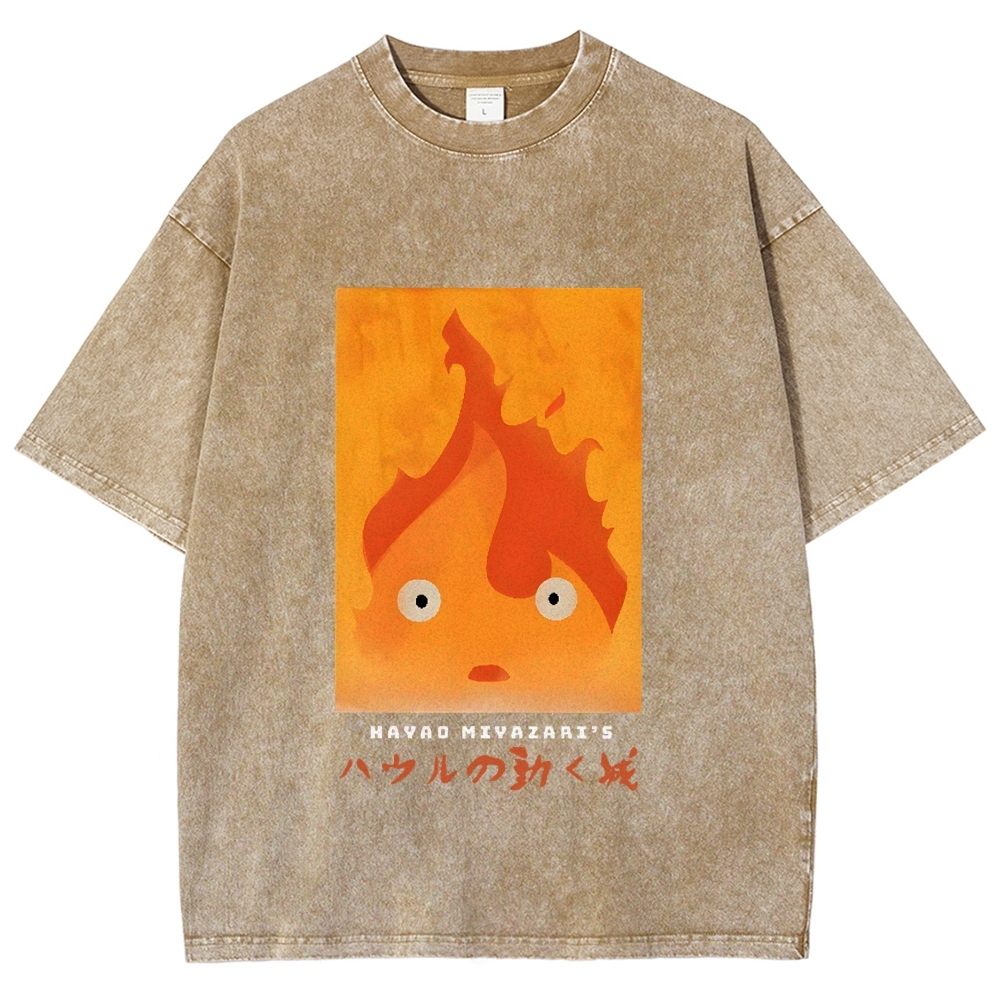 Ghibli Howl's Moving Castle Anime Vintage Wash Japanese Design T-Shirt