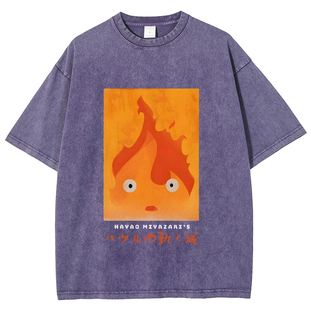 Ghibli Howl's Moving Castle Anime Vintage Wash Japanese Design T-Shirt