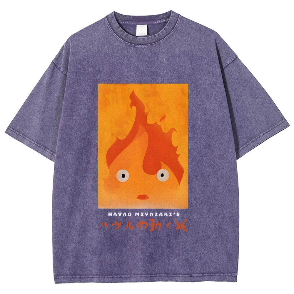 Ghibli Howl's Moving Castle Anime Vintage Wash Japanese Design T-Shirt