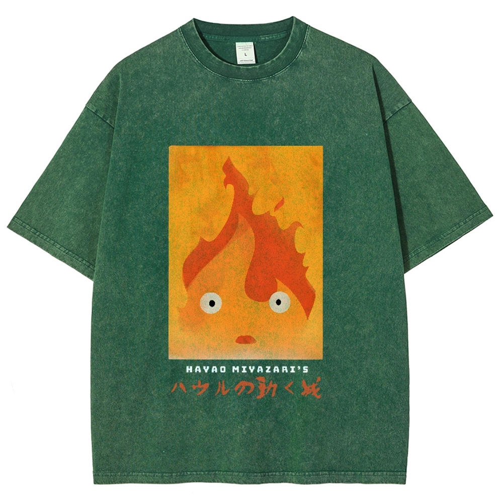 Ghibli Howl's Moving Castle Anime Vintage Wash Japanese Design T-Shirt