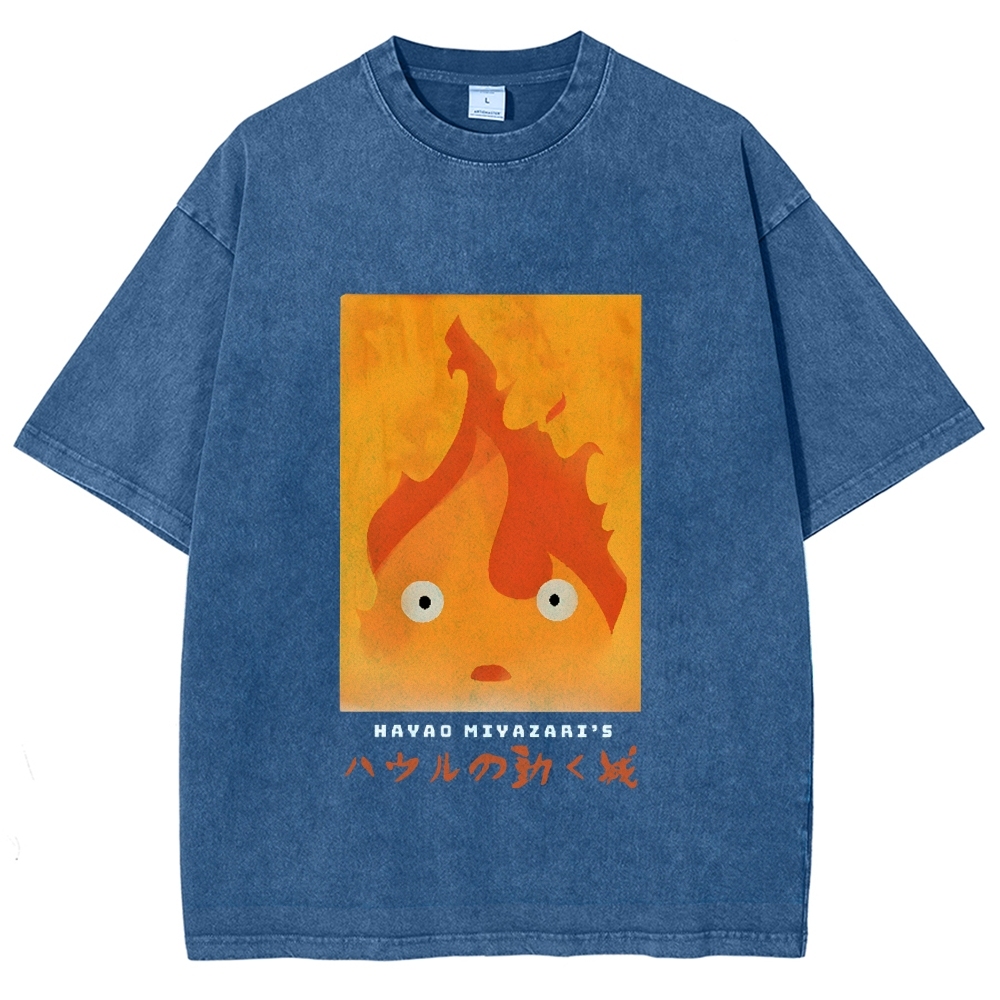 Ghibli Howl's Moving Castle Anime Vintage Wash Japanese Design T-Shirt