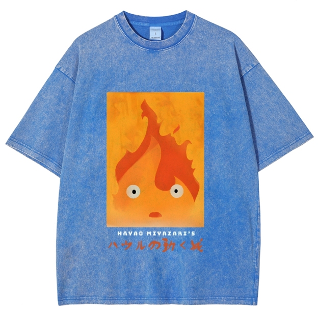 Ghibli Howl's Moving Castle Anime Vintage Wash Japanese Design T-Shirt