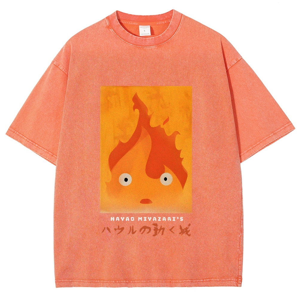 Ghibli Howl's Moving Castle Anime Vintage Wash Japanese Design T-Shirt