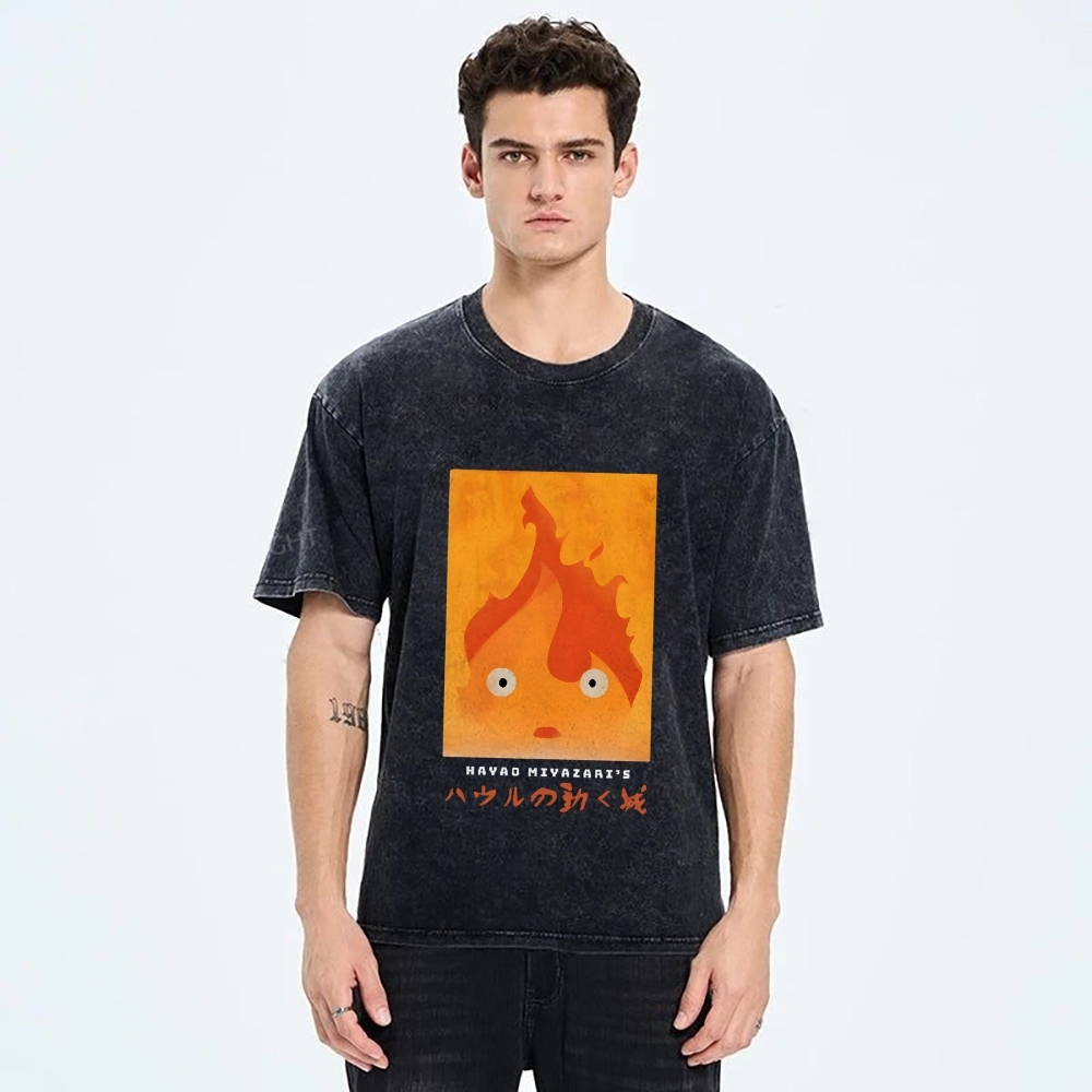 Ghibli Howl's Moving Castle Anime Vintage Wash Japanese Design T-Shirt