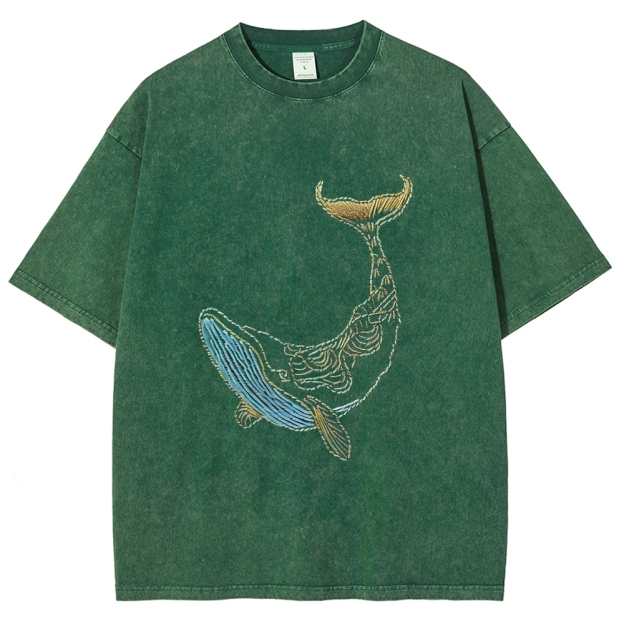 Whale Embroidery Pattern Casual Cotton T-Shirt