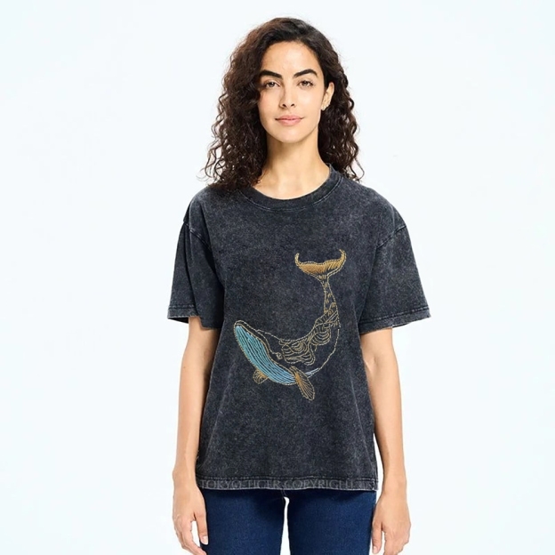 Whale Embroidery Pattern Casual Cotton T-Shirt