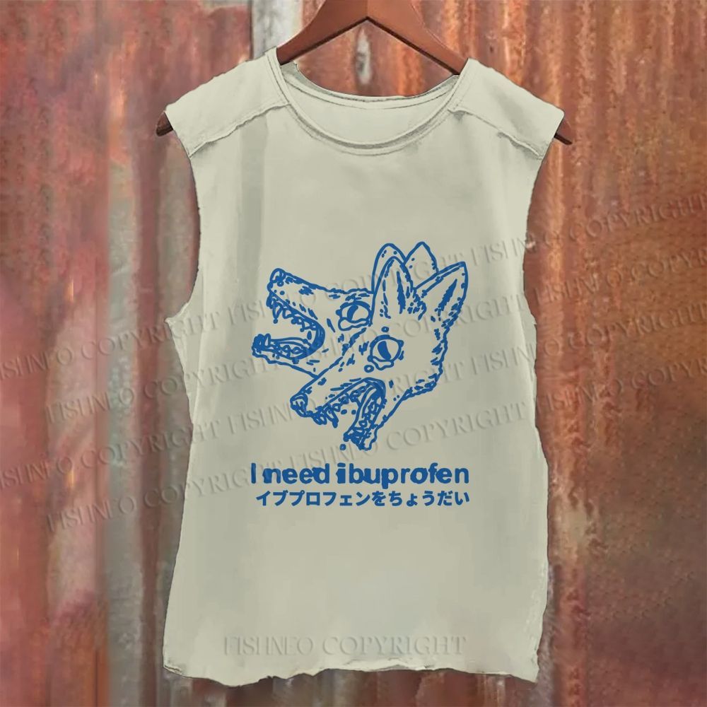 Casual I need ibuprofen Wolf Vintage Printed Tank Top