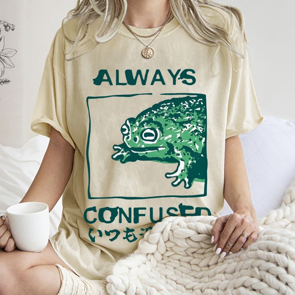 Always Confused Funny Frog Meme Vintage Washed T-shirt