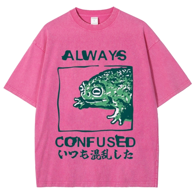 Always Confused Funny Frog Meme Vintage Washed T-shirt