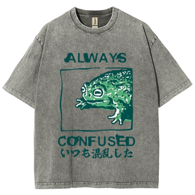 Always Confused Funny Frog Meme Vintage Washed T-shirt