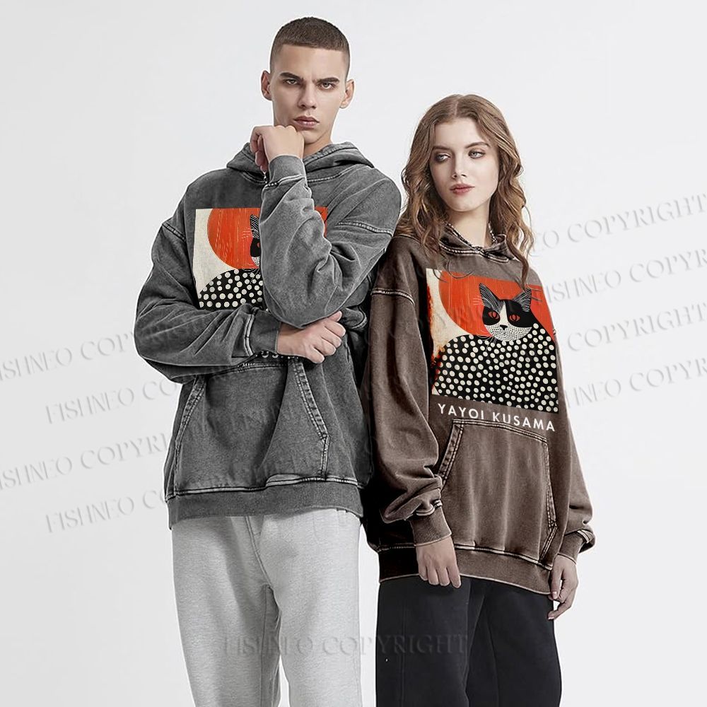 Unisex Yayoi Kusama Cat Printed Hoodies
