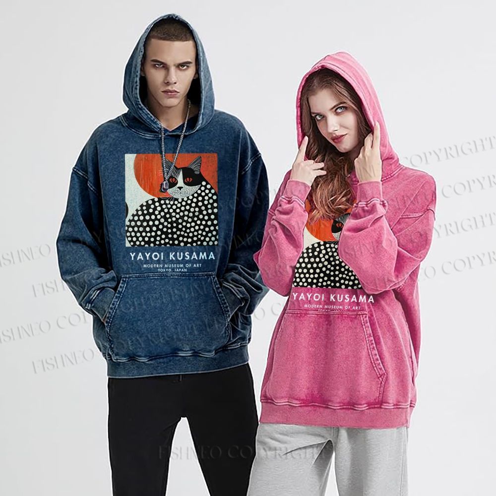 Unisex Yayoi Kusama Cat Printed Hoodies