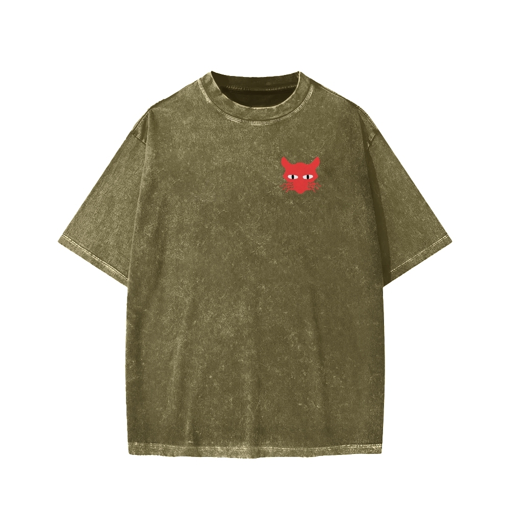 Unisex Nine lives None Left Cat Front And Back Printed Washed Tee