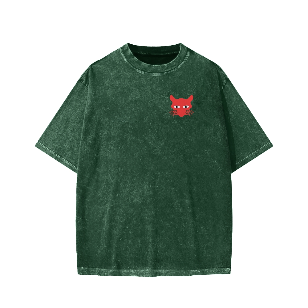 Unisex Nine lives None Left Cat Front And Back Printed Washed Tee