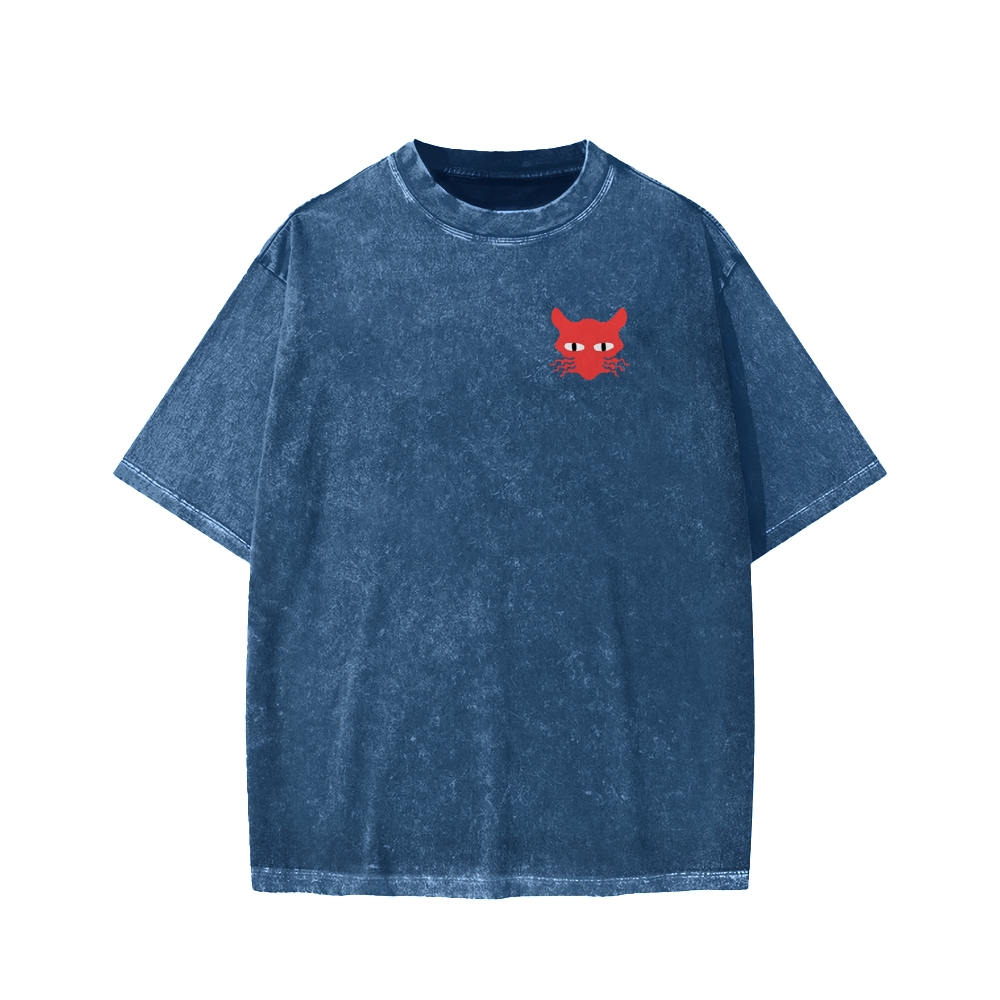 Unisex Nine lives None Left Cat Front And Back Printed Washed Tee