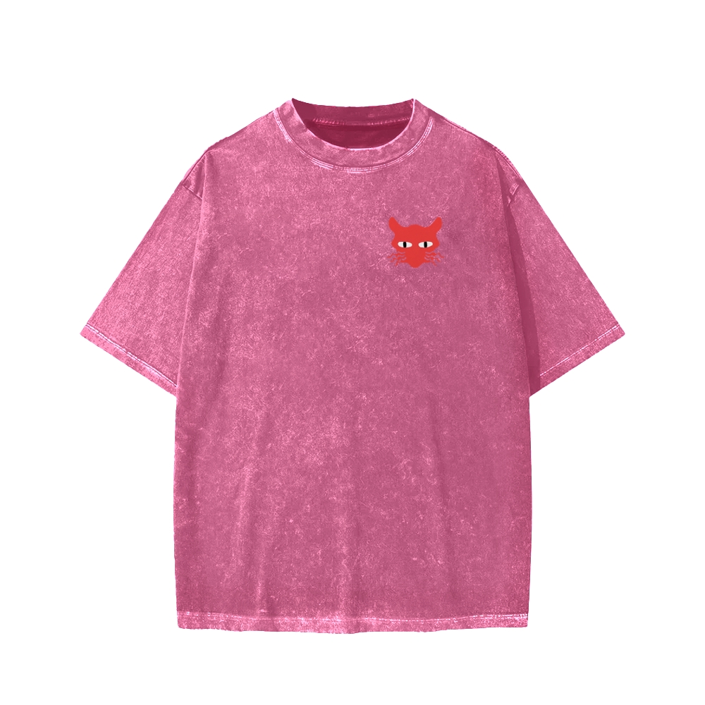 Unisex Nine lives None Left Cat Front And Back Printed Washed Tee