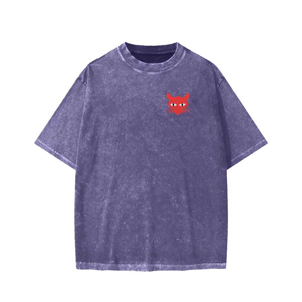 Unisex Nine lives None Left Cat Front And Back Printed Washed Tee