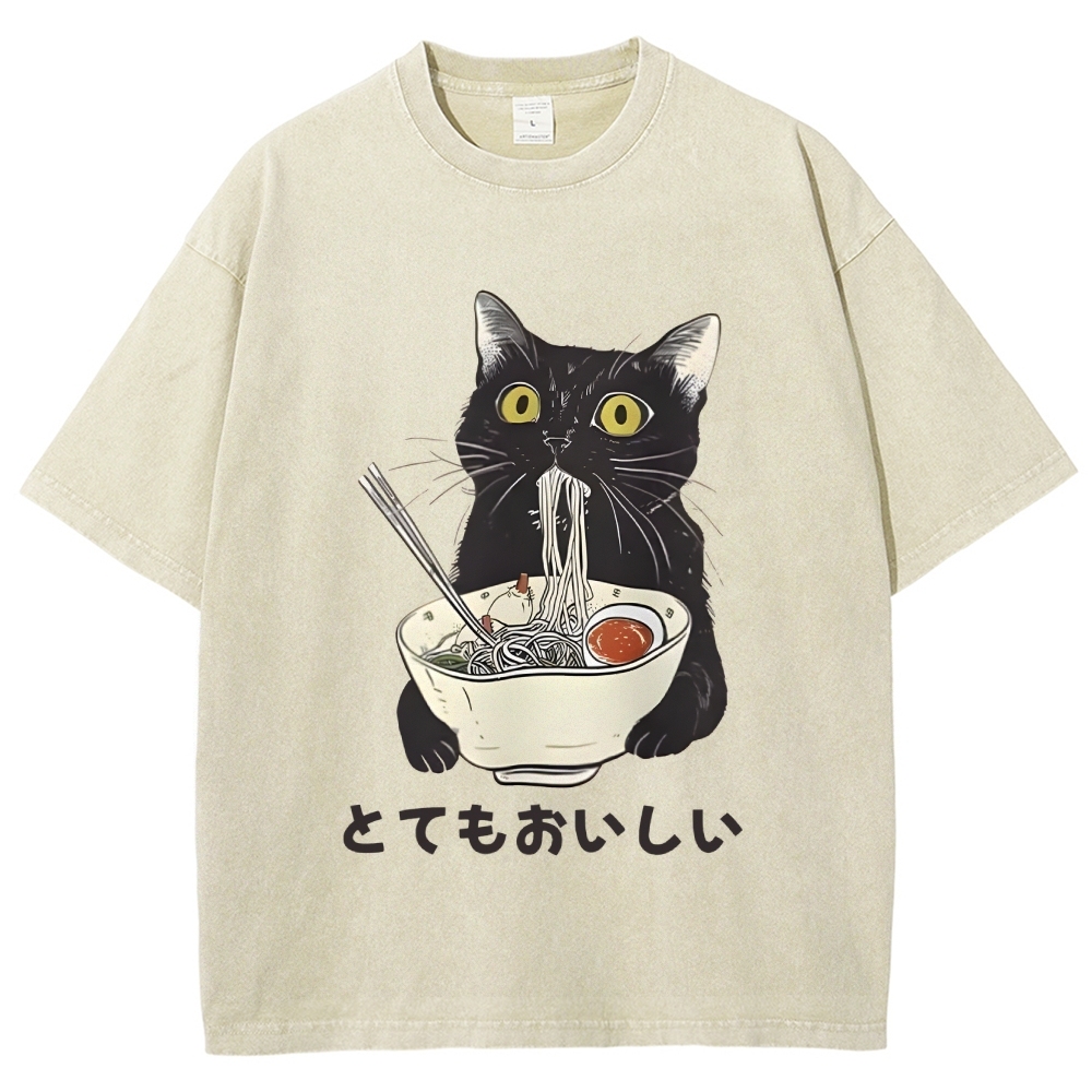 Cats Eat Ramen Noodles Washed T-Shirt