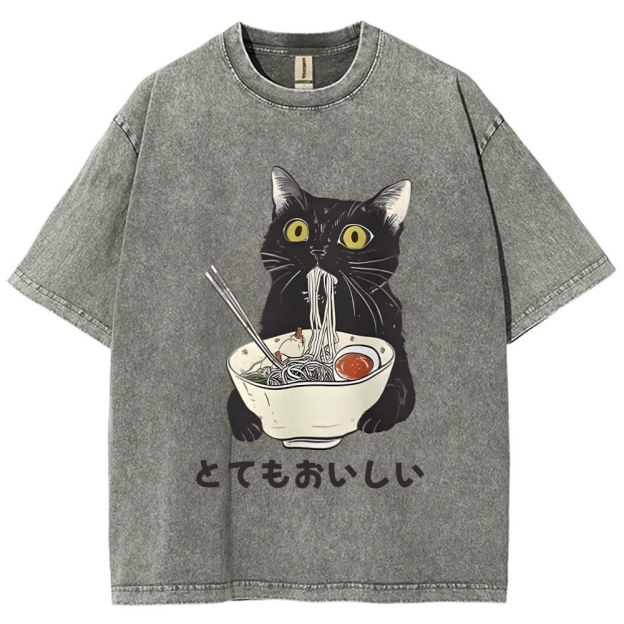 Cats Eat Ramen Noodles Washed T-Shirt