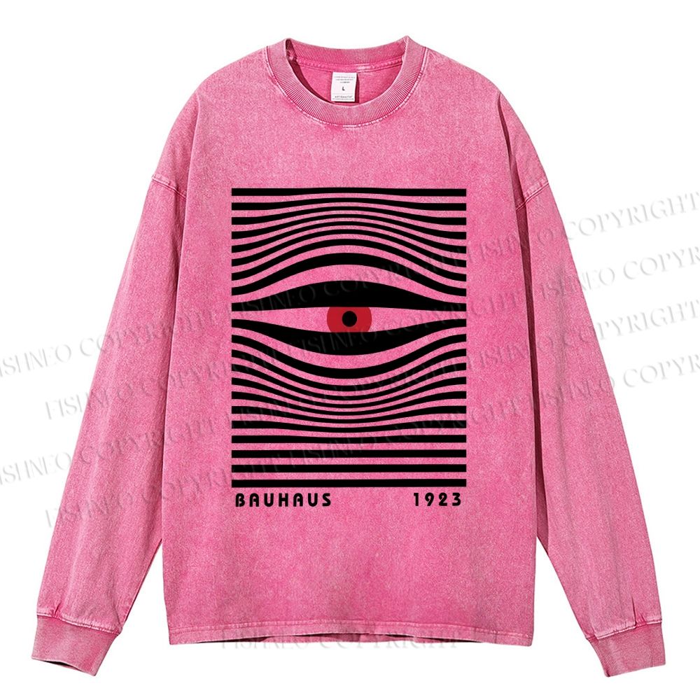 Unisex Casual Washed Geometric Eyes Printed Long Sleeve T-shirt