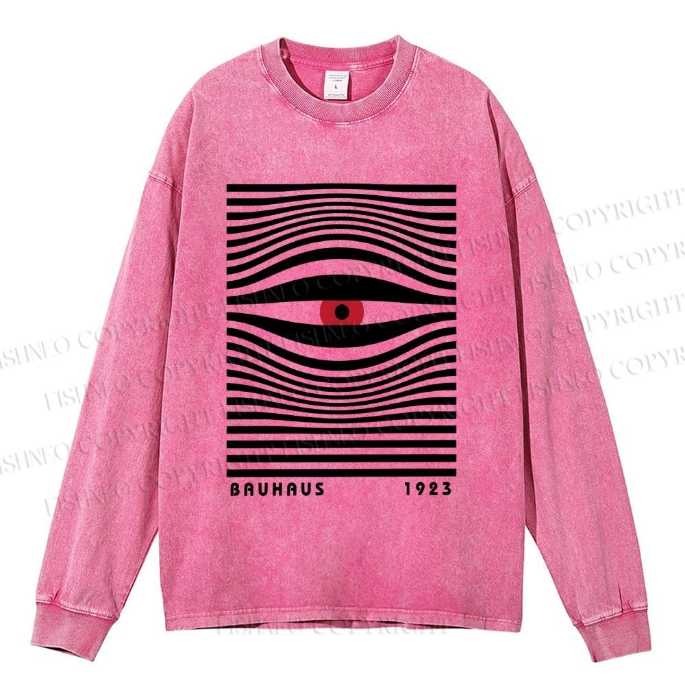 Unisex Casual Washed Geometric Eyes Printed Long Sleeve T-shirt