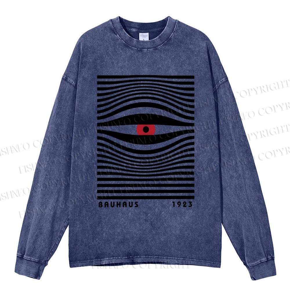 Unisex Casual Washed Geometric Eyes Printed Long Sleeve T-shirt