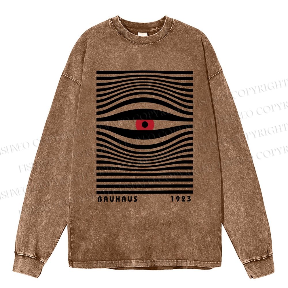 Unisex Casual Washed Geometric Eyes Printed Long Sleeve T-shirt