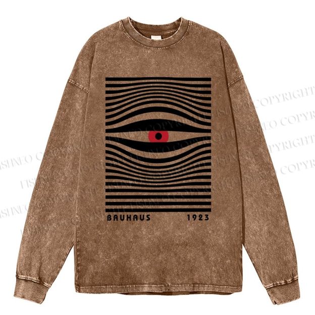 Unisex Casual Washed Geometric Eyes Printed Long Sleeve T-shirt