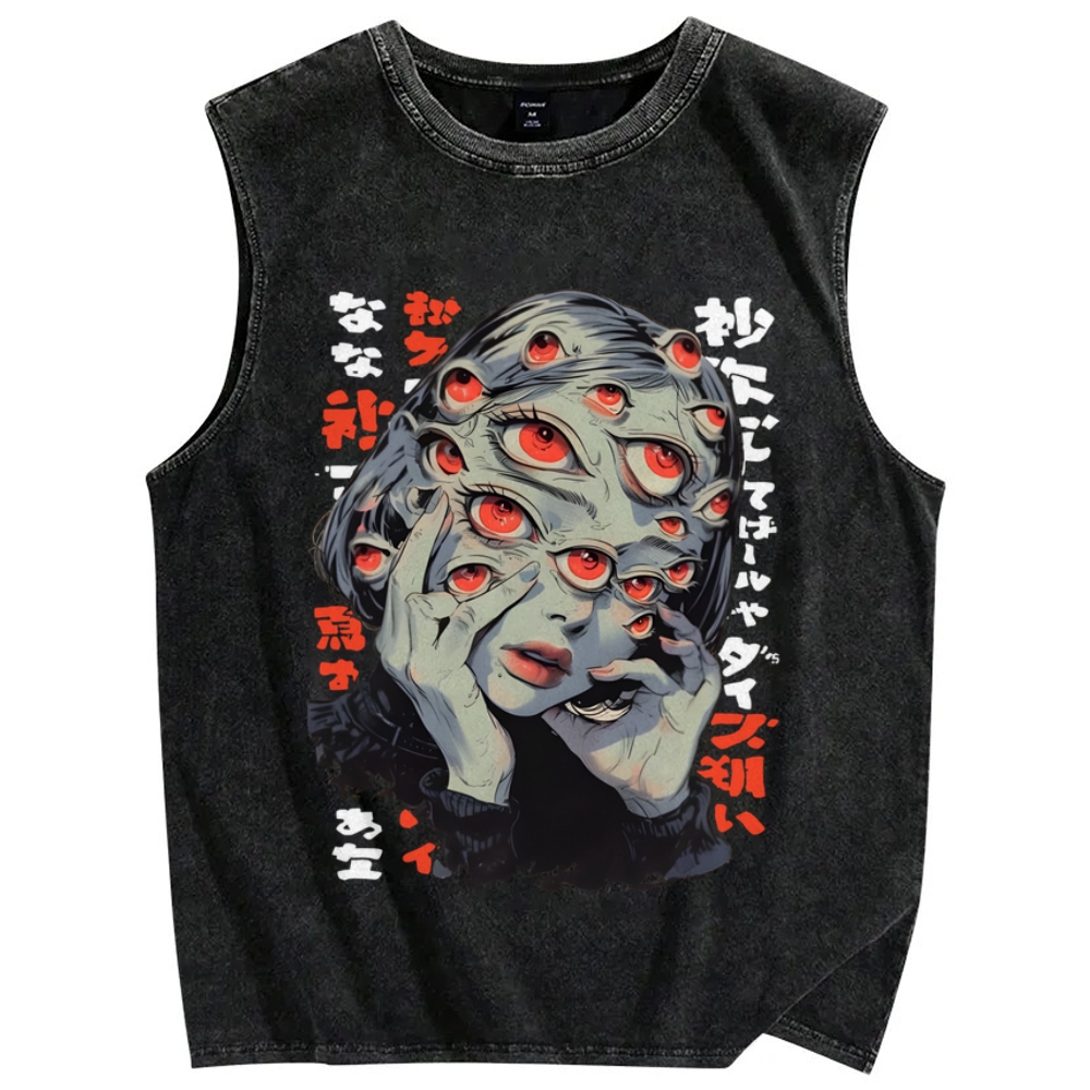THOUSAND EYES GAZE Vintage Distressed Washed Tank Top