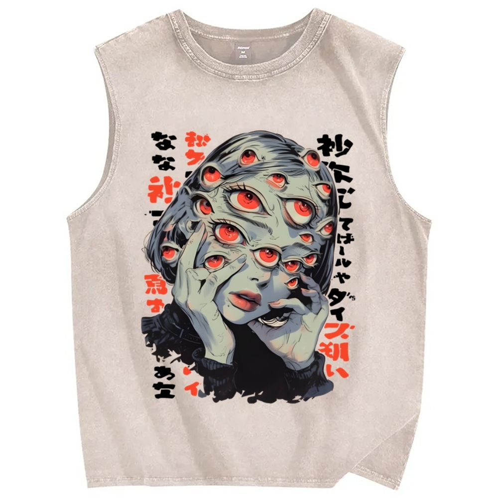 THOUSAND EYES GAZE Vintage Distressed Washed Tank Top
