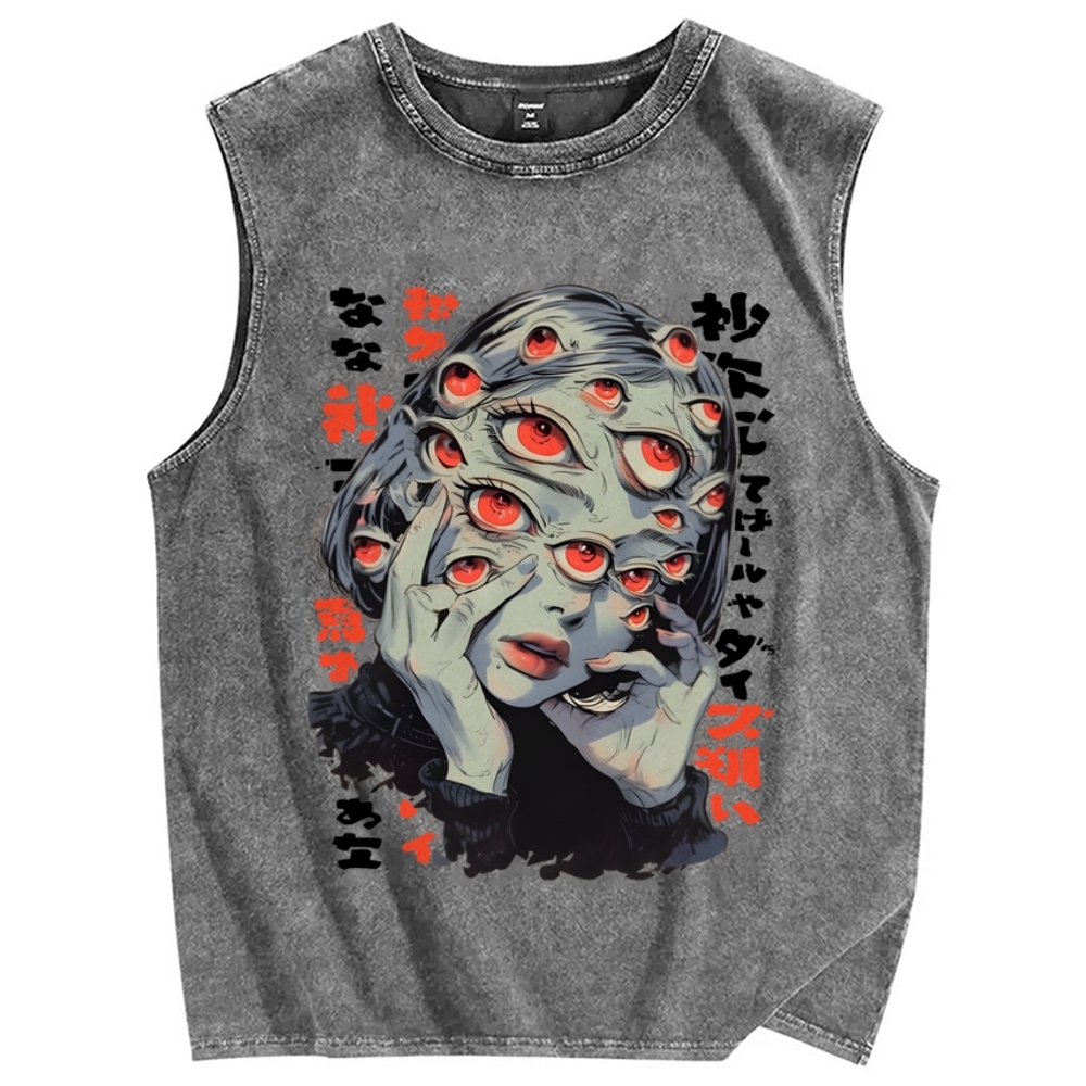 THOUSAND EYES GAZE Vintage Distressed Washed Tank Top