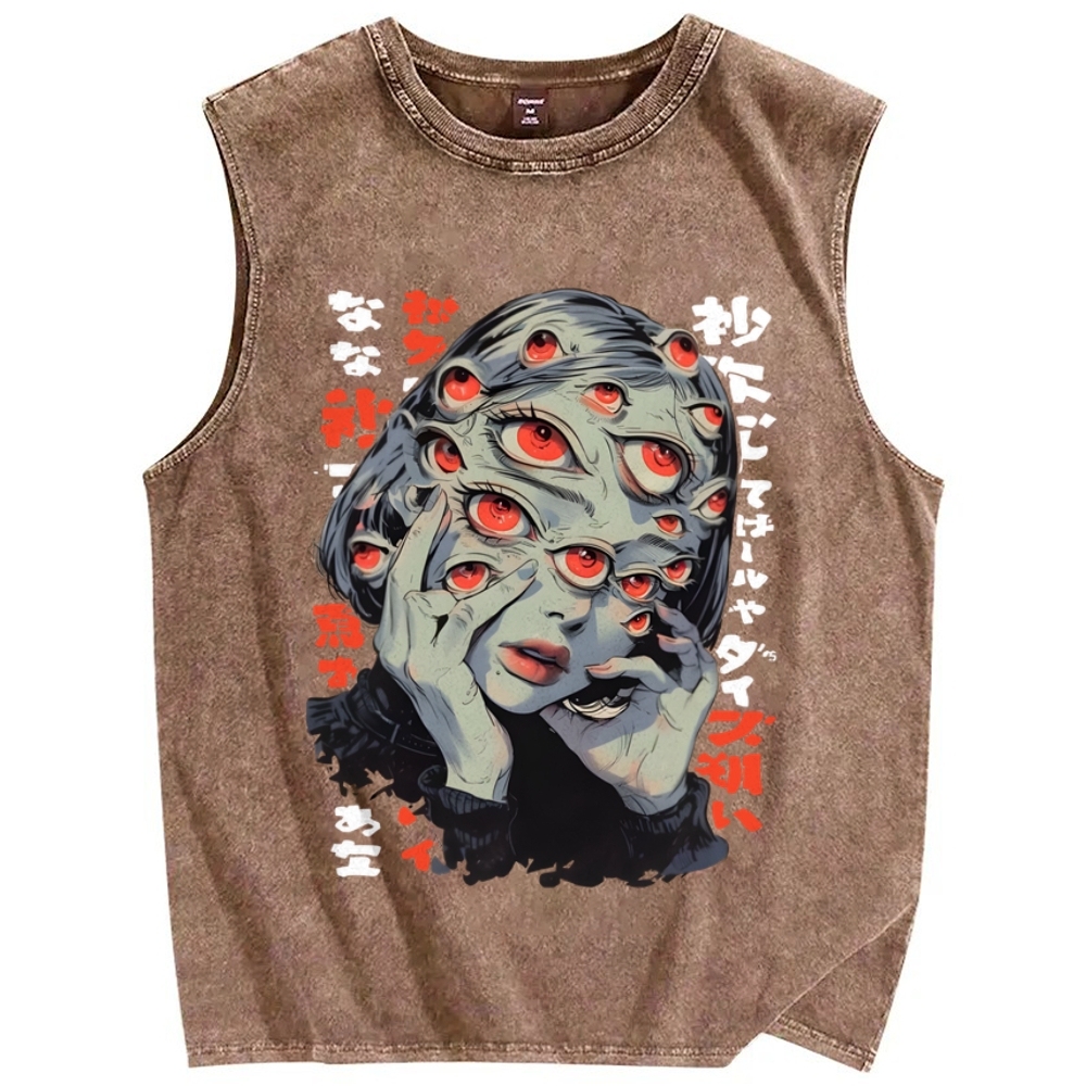 THOUSAND EYES GAZE Vintage Distressed Washed Tank Top