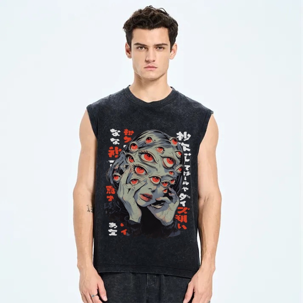 THOUSAND EYES GAZE Vintage Distressed Washed Tank Top