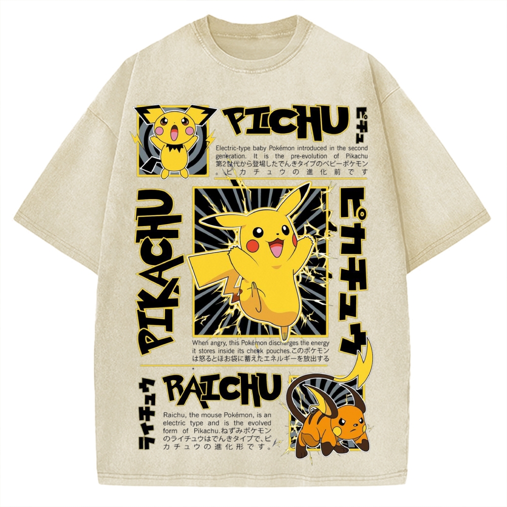 Pikachu Japanese Anime Monster Game Vintage Washed T-shirt