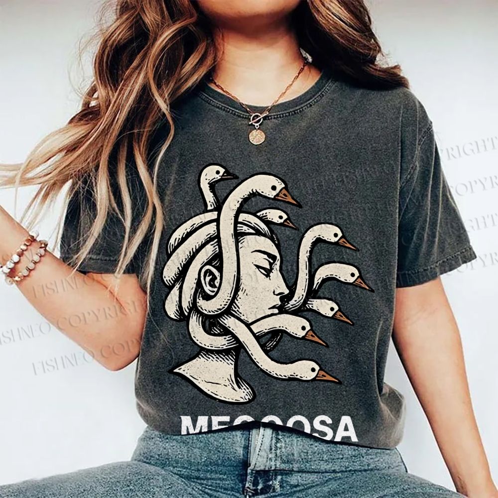 Unisex Medusa Silly  Goose Megoosa Printed Washed Tee