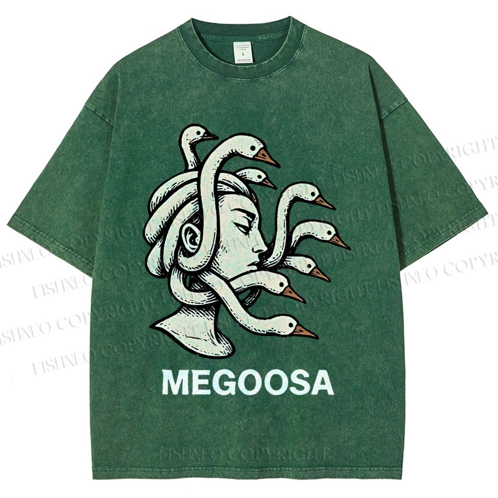 Unisex Medusa Silly  Goose Megoosa Printed Washed Tee