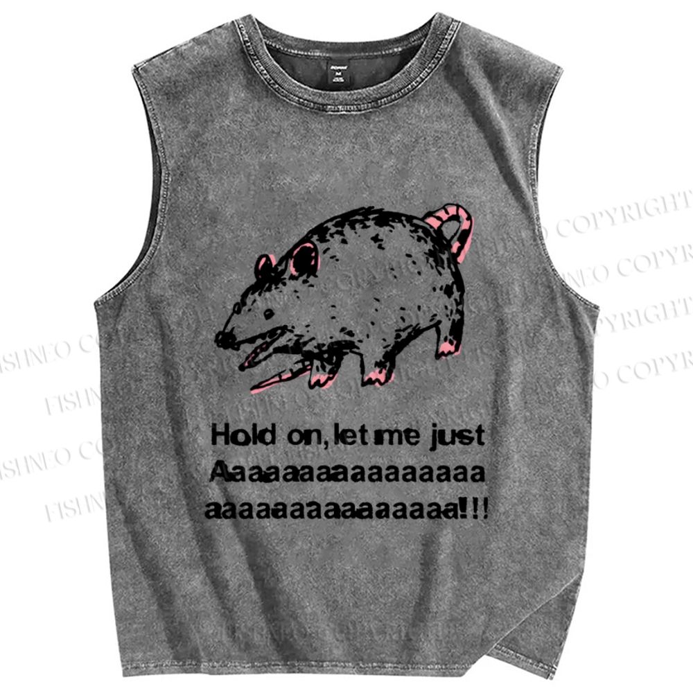 Unisex Silly Opossum Hold On Let Me SCREAM Printed Washed Tank Top