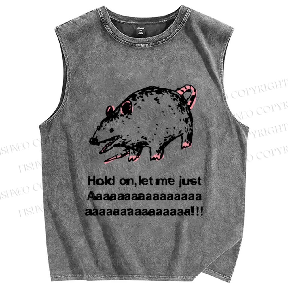 Unisex Silly Opossum Hold On Let Me SCREAM Printed Washed Tank Top
