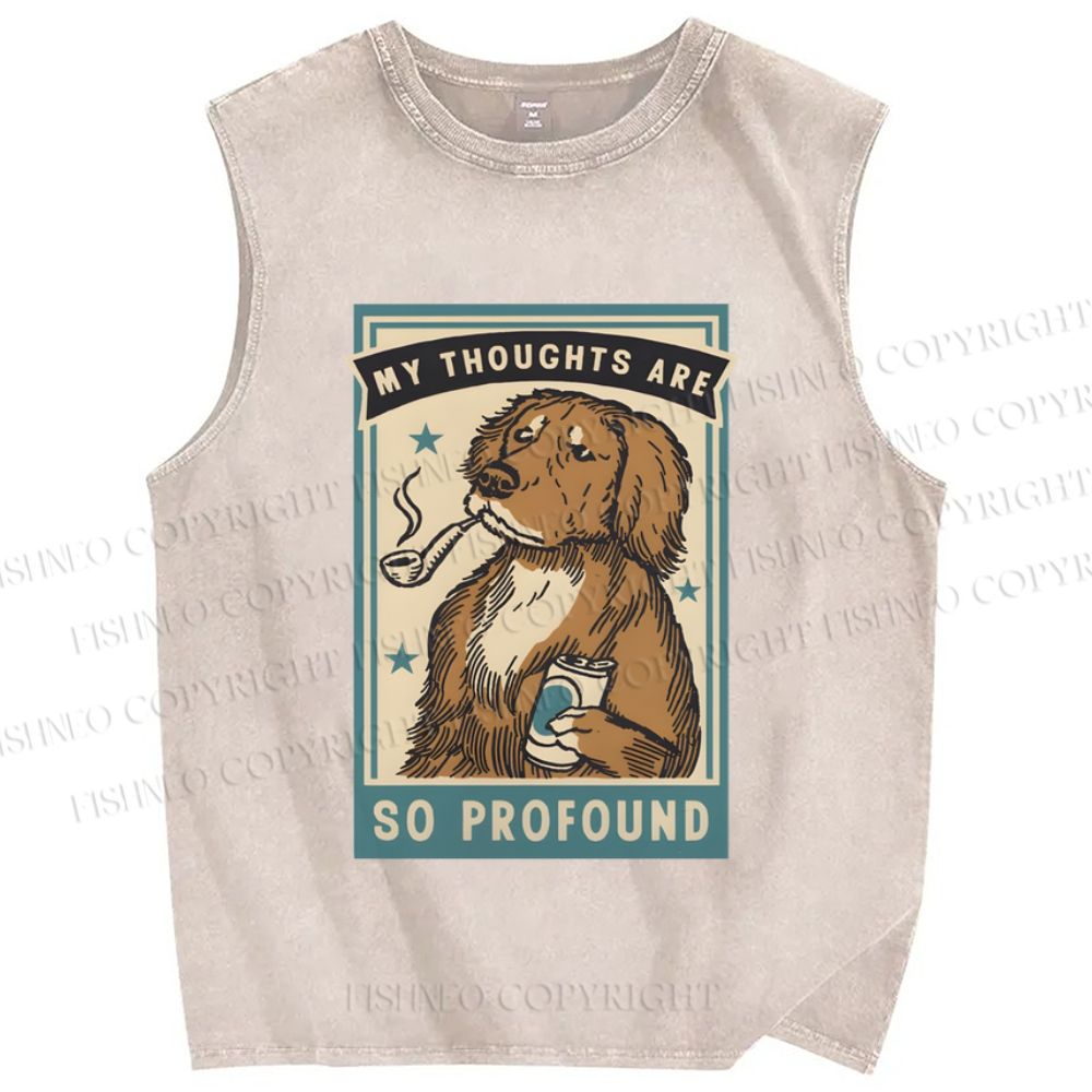 Unisex Dog Illustrated Printed Washed Tank Top