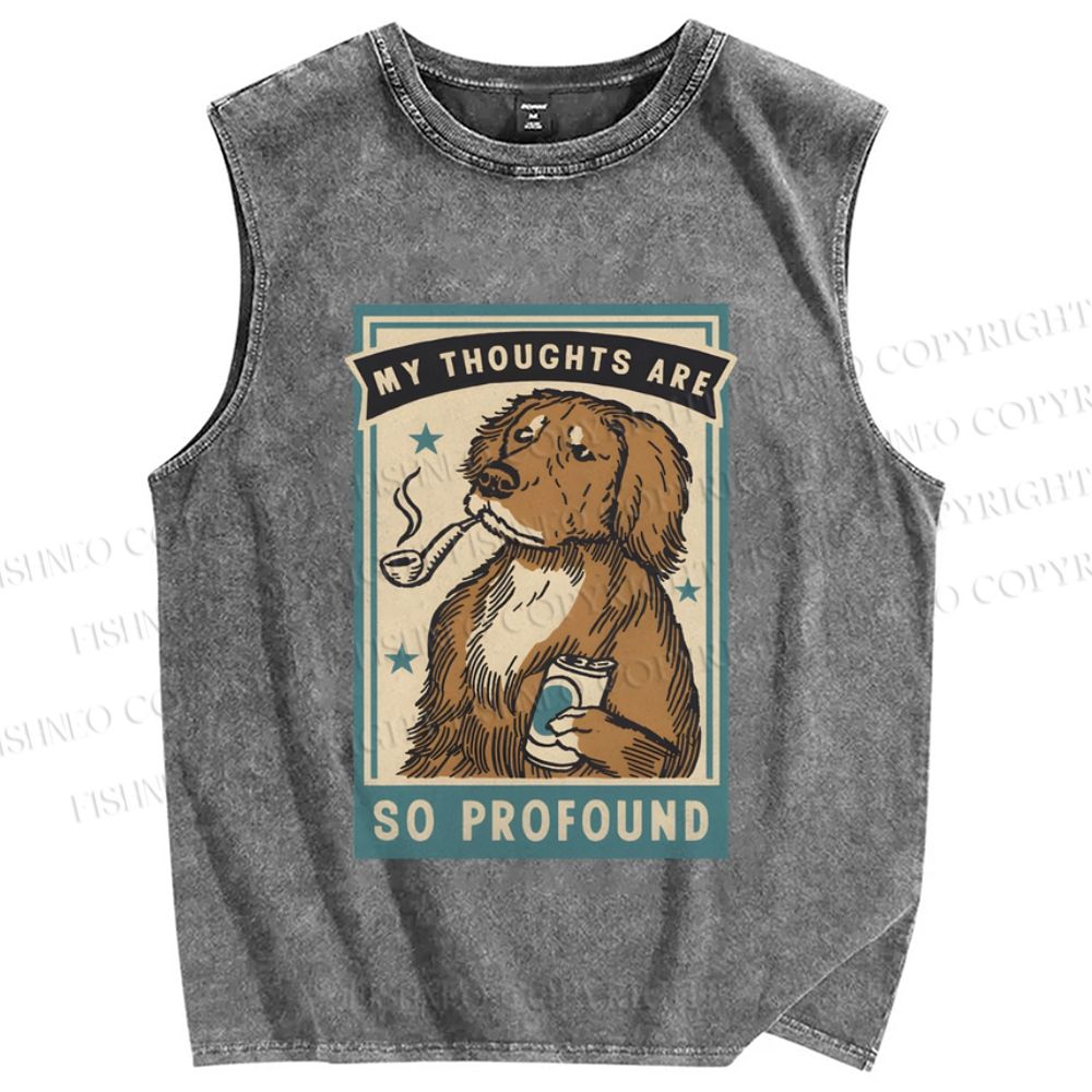 Unisex Dog Illustrated Printed Washed Tank Top