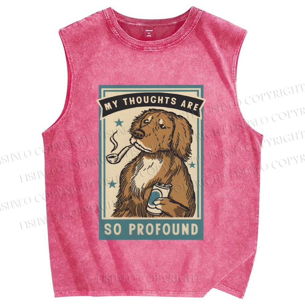 Unisex Dog Illustrated Printed Washed Tank Top